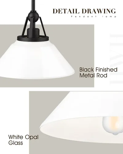 Vista 3 de HWH - Lámpara colgante blanca, moderna lámpara de isla de cocina de 12 pulgadas, iluminación colgante de 1 luz para comedor, escuela, metal negro