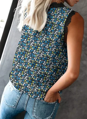 Vista 17 de VIISHOW - Camiseta sin mangas, sexy, con cuello en V y bordes de encaje para mujer, camisola de vestir, camisas de gasa, sin mangas, casuales