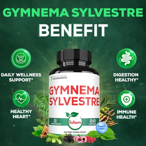 Vista 5 de Satoomi 1000mg Gymnema Sylvestre Suplementos - 210 Cápsulas - Extracto de Gymnema 20:1 con berberina HCl, Quercetina y más - Apoyo para la salud