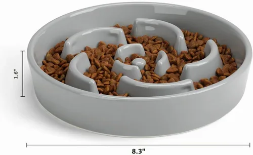 Vista 6 de Cuenco de cerámica para perros de alimentación lenta, 2 tazas de plato de Flor - Gris