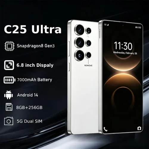Vista 2 de Teléfonos desbloqueados C25 Ultra 8GB+256GB Android 14 teléfono Rosa