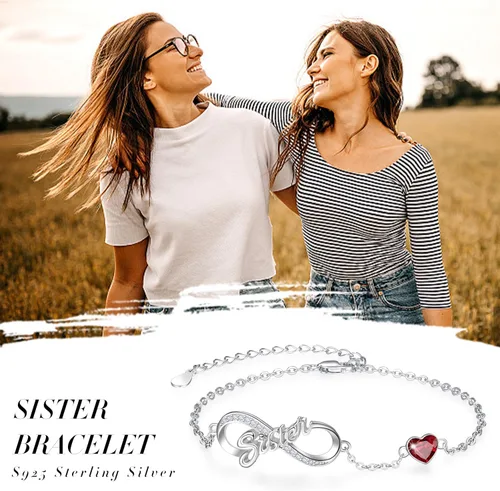 Vista 2 de Palpitate Pulsera Sister Infinity de plata de ley para mujer, joyería con piedra natal