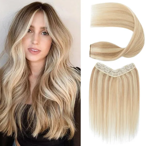 Vista 10 de S-noilite Extensiones de cabello con clip de una pieza, 5 clips, cabeza completa 3/4, trama en V, red de encaje de cabello más grueso, cabello #01