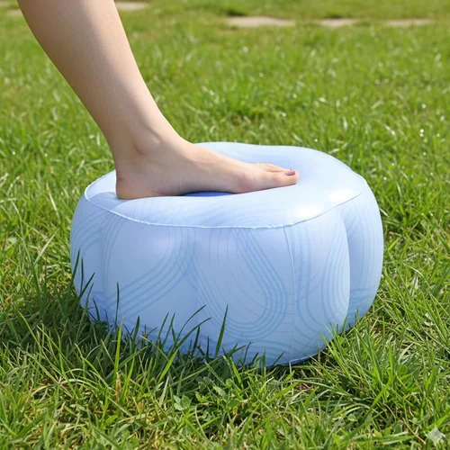 Vista 2 de POCREATION Inflatable Footstool Portable Foot Rest Camping Foot Stool PVC Compact for Outdoor Seat with Blue Stripe Pattern Lightweight for Travel