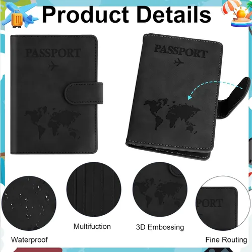 Vista 3 de Funda para pasaporte para viajes, funda para pasaporte con ranura para tarjeta de crédito y ranura para tarjeta de embarque, funda para pasaporte