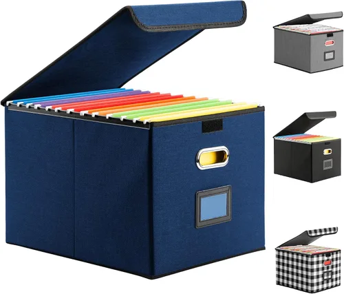 Vista 9 de Hleelomi Caja de archivos plegable con tapa y deslizador de plástico, organizador de documentos colgantes para oficina/hogar, 14.96 x 12.6 x 10.83