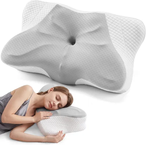 Vista 24 de OLIXIS Almohada cervical de contorno para aliviar el dolor de cuello, ergonómica de doble altura Azul