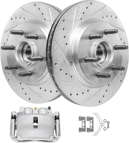 Vista 29 de Detroit Axle - Rotores de freno perforados traseros + repuesto de pinza de freno de disco trasera izquierda para Acura TL Honda Element - Juego de 3