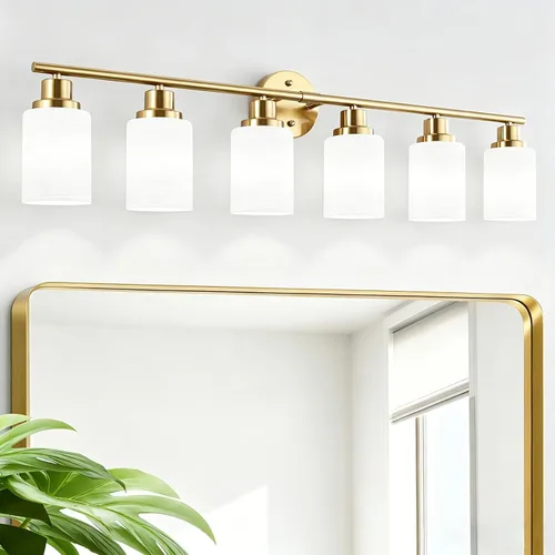 Vista 14 de Paquete de 2 luces de tocador de 1 luz, lámpara de baño de níquel cepillado con pantalla de vidrio blanco lechoso texturizado, accesorio