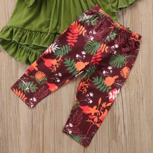 Vista 6 de Conjunto de ropa de invierno para niñas pequeñas, con volantes, con parte superior de túnica a rayas, 2