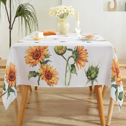 Vista 4 de Mantel rectangular de verano de 60 x 84 pulgadas, mantel floral de girasol, a prueba de derrames, lavable, resistente a las arrugas, acuarela