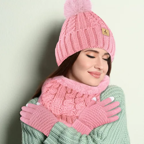 Vista 7 de Winter Beanie Hat Scarf Gloves Set, Soft Fleece Knit Hat Warm Touchscreen Gloves Neck Warmer Thick Scarves Gifts for Women