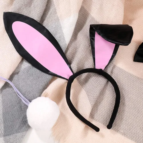Vista 9 de Juego de orejas de conejo para cosplay, lindo conejo, orejas de conejo, corbatín para Halloween, accesorios para fiesta de Halloween