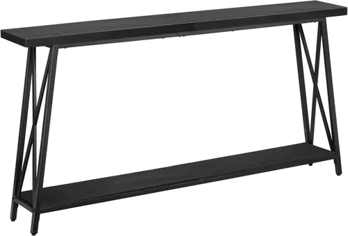 Vista 9 de MAHANCRIS Mesa consola, mesa de entrada industrial de 63 pulgadas, mesa de sofá extra larga de 2 niveles detrás del sofá, soporte en forma de X