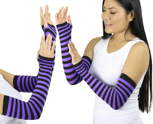 Vista 3 de ToBeInStyle Calentadores de longitud de brazo 100% nailon a rayas para mujer