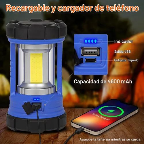 Vista 4 de Linterna de camping, linternas LED de 3200 lúmenes para cortes de energía, cargador de teléfono de 4600 mAh y linterna recargable, linterna con 5