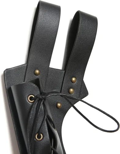 Vista 5 de HZMAN Cinturón de espada de cuero, diseño de rana LARP, medieval, accesorio para disfraz, funda de espada de caballero de estoque