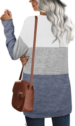 Vista 4 de OFEEFAN Sudaderas para mujer, cuello redondo, manga larga, lisas, a la moda, casuales