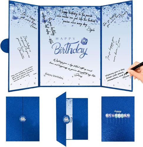 Vista 17 de Crenics Decoraciones de cumpleaños en blanco y negro para mujeres y hombres, libro de invitados creativo alternativo de 45,72 cm x 30,48 cm, gran