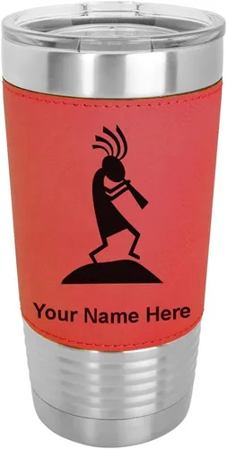 Vista 19 de LaserGram Kokopelli - Vaso aislado al vacío de 20 onzas, grabado personalizado incluido (piel sintética, gris)