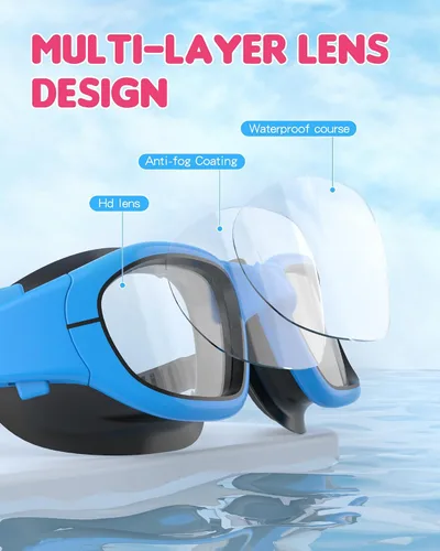 Vista 3 de Gafas de natación para niños, gafas de natación para niños de 6 a 14 años, gafas de piscina con protección UV antivaho para niños y niñas