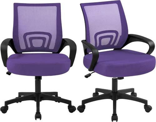 Vista 13 de Yaheetech Silla de oficina con respaldo medio, silla de escritorio giratoria con soporte lumbar, silla de malla ergonómica para computadora de Negro