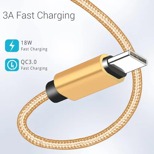 Vista 2 de Cable USB C de 1 pie, paquete de 4 unidades, cable USB A a USB C de carga rápida 3A, cable trenzado de nailon compatible con Samsung Galaxy A10e A20