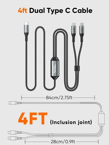 Vista 7 de CableCreation Cable USB C 2 en 1, 4 pies de largo 6 pies USBC a USB C dual, USB C 140 W Max PD carga tipo C divisor para iPhone 16/15, MacBook