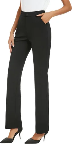 Vista 3 de Pantalones de trabajo elásticos de pierna recta para mujer, pantalones de trabajo, negocios, oficina, pantalones casuales con bolsillos