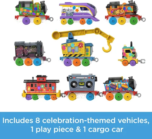 Vista 8 de Thomas & Friends Juego de regalo de trenes de juguete Thomas' 7 días de sorpresas, 10 vehículos fundidos a presión con carga para niños a partir
