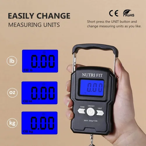 Vista 9 de NUTRI FIT Báscula de equipaje digital para maleta, báscula portátil para viajes, báscula de peso de pescado de mano con gancho para pesca, 110