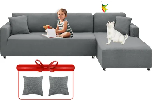 Vista 8 de XINEAGE Fundas para Sofá Seccional de Alta Elasticidad, 2 Piezas, Forma de L, Funda de Sofá con 2 Fundas de Almohada, Fundas Deslizantes para Sofá