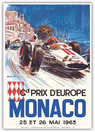 Vista 11 de Mónaco Grand Prix Europe (Gd Prix D'Europe) - Póster de carreras de coches vintage por Michel Beligond c.1963 - Impresión artística maestra