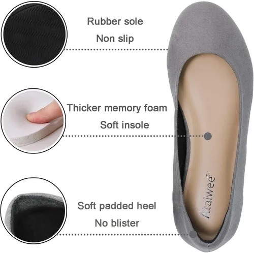 Vista 4 de Ataiwee Women's Wide Width Flat Shoes - Ladies Office Round Toe Suede Work Ballet Flats.