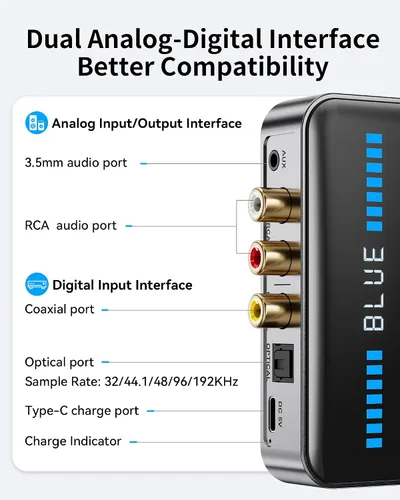 Vista 7 de Receptor transmisor Bluetooth 6.0 para altavoces con cable/sistema estéreo de transmisión de música para el hogar, compatible con funciones AUX