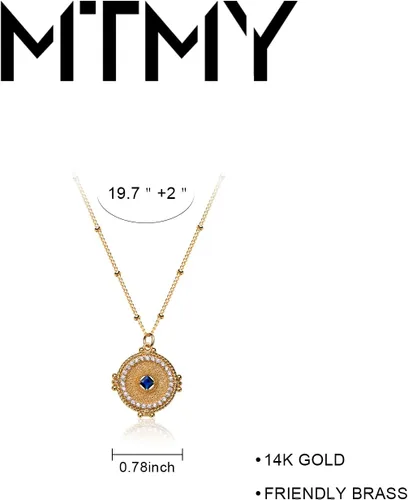 Vista 4 de MTMY Collar de moneda de oro de 14 quilates, chapado en oro de 14 quilates, delicado collar con dije de moneda de oro para mujer, collar de disco