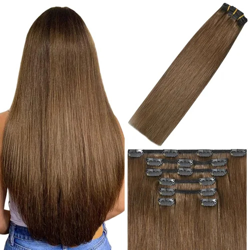 Vista 19 de WindTouch - Extensiones de cabello humano liso con pinzas, color negro azabache, 2.47 onzas, N.° 1, 12 pulgadas, 7