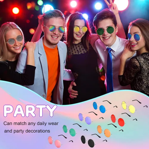 Vista 18 de ONESING 8-20 pares de gafas de sol redondas hippie círculo para mujer, gafas de sol hippie multicolor diadema discoteca fiesta