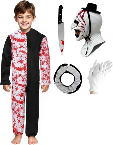 Vista 7 de Disfraz de payaso artístico para niños con máscara sangrienta, traje de Trajes para niños