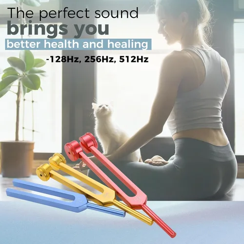 Vista 7 de Juego de horquillas de afinación (128Hz, 256Hz, 512Hz) - Horquillas de afinación ponderadas para el cuerpo, perfectas para sonido, terapia