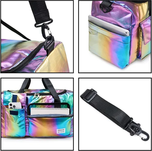 Vista 397 de Pequeña bolsa de gimnasio para mujer, bolsa de viaje con compartimento para zapatos