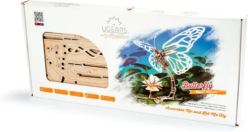 Vista 8 de Ugears Rompecabezas 3D de madera para adultos, kit de modelo mecánico de rompecabezas de mariposa, rompecabezas de madera 3D para adultos autómata