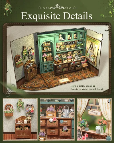 Vista 5 de Cutefun Kit de rincón de libros – Kit de rincón de librería en miniatura para adultos y adolescentes, rompecabezas de madera 3D con luz LED, regalos