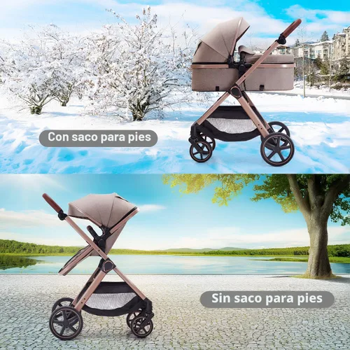 Vista 4 de Lortsybab Cochecito de bebé 2 en 1, cochecito convertible para bebés de 0 a 36 meses (beige)