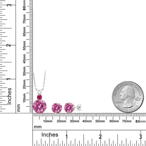 Vista 2 de Gem Stone King Colgante de plata de ley 925 con aretes de cadena, moissanita rosa redonda y rosa moissanita vívido (10,54 quilates), Metal Gema