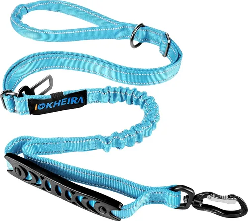Vista 10 de IOKHEIRA Correa táctica multifuncional para perro, resistente, correa elástica fuerte de 4 a 6 pies con cinturón de seguridad para automóvil, correa