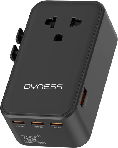 Vista 10 de Dyness Adaptador de viaje universal, 70W GaN Ultra-Slim, 4 puertos USB Blanco