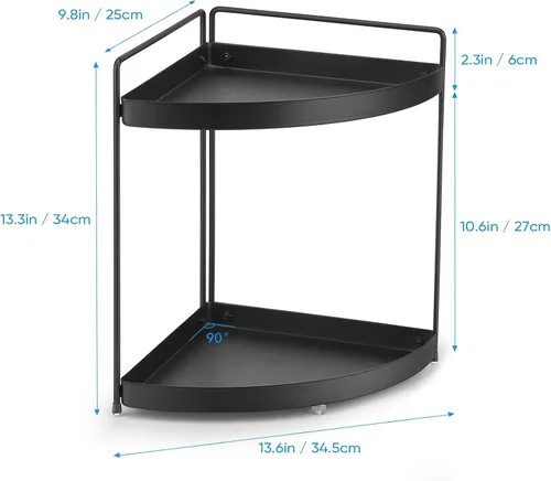 Vista 3 de Estante esquinero de 2 niveles para encimera de cocina, gabinete de baño, organizador de maquillaje, cosméticos, organización y almacenamiento Negro