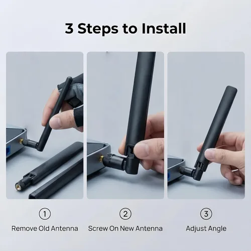 Vista 5 de Antena de tres bandas WiFi 6E 2X 10dBi 2.4GHz/5GHz/5.8GHz de alta ganancia MIMO RP-SMA macho para enrutador WiFi, tarjeta PCIe, adaptador