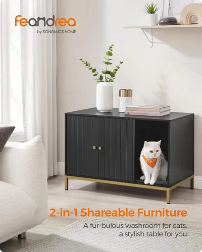 Vista 2 de Feandrea UPCL007B01 - Armario con caja de arena oculta para gatos, mueble moderno de caja de arena con tapete para rascar, patas altas, casa